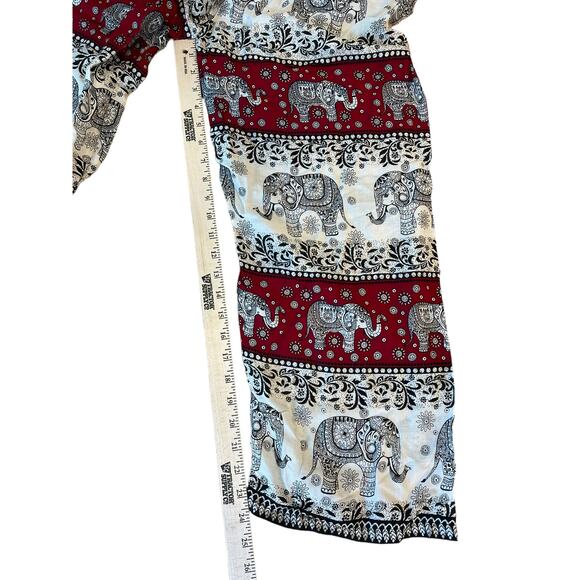 Elephant  Abstract Boho Wide Leg Yoga Palazzo Pants Red White Rayon Woman Medium - Picture 5 of 6